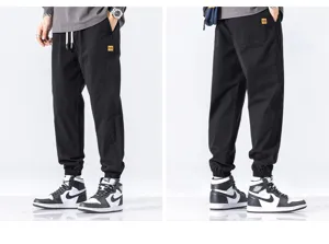Men's black cargo joggers autumn casual loose harem pants streetwear stylish comfortable