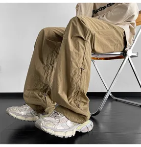 Pantalon paracaidas caqui informal para hombre y mujer, pantalones sueltos de streetwear.