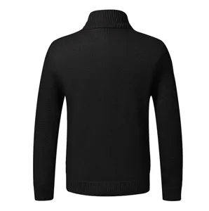 Vista dettagliata del retro, cardigan in maglia da uomo nero con collo alto, dettaglio.