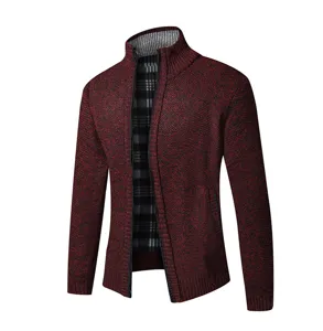 Cardigan in maglia foderato in pile da uomo inverno spesso zip colletto in piedi