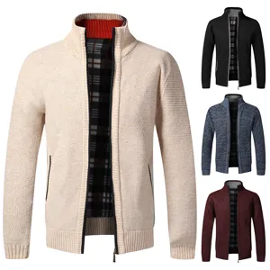 Cardigan in maglia da uomo con collo a imbuto spesso foderato in pile giacca invernale.