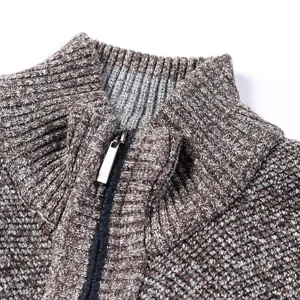 Cardigan in maglia con collo a imbuto termico da uomo con cerniera, inverno spesso.
