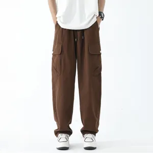 Men's loose cargo pants casual Japanese streetwear straight leg trousers brown summer main view