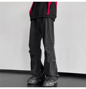 Streetwear pantalón paracaídas negro hombre mujer holgado con cordón tendencia