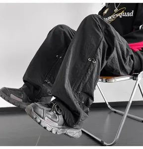Pantalones cargo de paracaídas sueltos estilo urbano para hombre y mujer, casual con cordón.