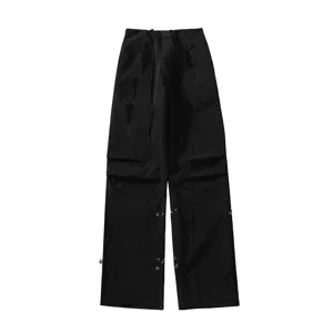 Pantalon paracaidas negro hombre mujer suelto streetwear casual cordon pierna ancha