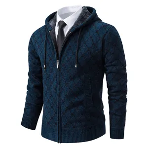 Cardigan en tricot pour homme avec capuche, manteau pull décontracté à la mode avec zip.