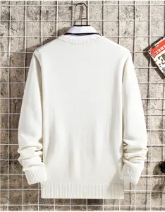Men's minimalist solid color crew neck sweater, comfortable knit casual autumn top.