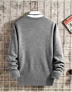 Men's gray knit sweater crew neck casual long sleeve pullover basic solid top autumn soft