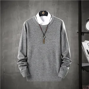 Men Casual Crew Neck Knitted Sweater Thin Solid Color Long Sleeve Korean Style Pullover Top Soft Autumn Knitwear For Youth
