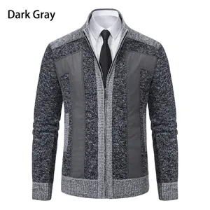 Heren donkergrijze opstaande kraag volledige rits gebreid vest winter warm casual jas