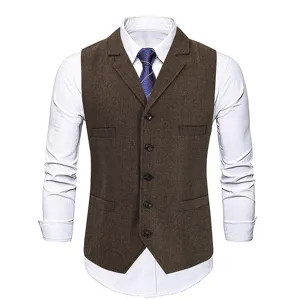Men's business suit vest vintage herringbone waistcoat casual slim fit formal dress vest.