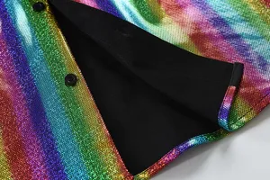 Homme Chemise Paillettes Arc-en-Ciel Scène Soirée Fête Manches Longues Costume Haut