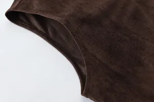 Men casual brown fleece sleeveless vest jacket winter fashion daily outerwear clothing new