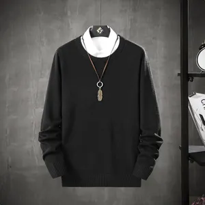 Men black crewneck knit sweater stylish layered long sleeve pullover casual top apparel