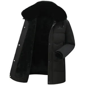 Men's Plus Size Hooded Down Parka Jacket Casual Mid-length Grey Goose Down Outerwear Windproof Warm Winter Coat For Men
