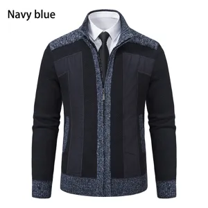 Heren stijlvolle opstaande kraag gebreid vest winter warm casual ritssluiting trui.