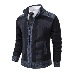 Heren Standkraag Gebreid Vest Casual Volledige Rits Kleurblok Trui Jas Bovenkleding
