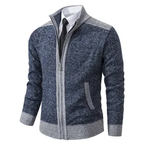 Men's Thick Fleece Lined Cardigan Sweater Stand Collar Full Zip Knitted Jacket Casual Winter Warm Coat For Men