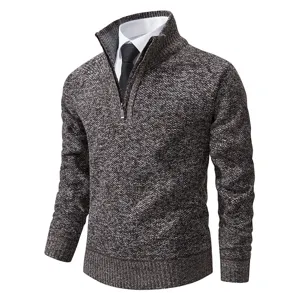 Men's Quarter-Zip Mock Neck Knit Sweater Casual Long Sleeve Pullover Winter Warm