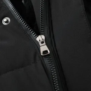 Black winter parka jacket close up zipper detail casual outerwear warm winter coat apparel