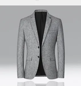 Men's casual grey blazer suit jacket, single breasted slim fit stylish outerwear.