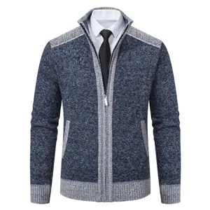 Veste Cardigan en Maille Décontractée pour Hommes Col Montant Fermeture Éclair Pull Épais Vêtements d'Extérieur Tricot d'Automne Top