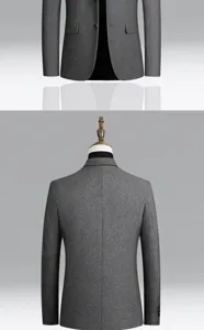 Detail van heren wollen blazer jas, stijlvol grijs casual zakelijk colbert voor heren.