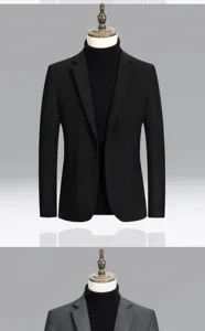 Heren wolmix blazer winter casual jas detailweergave gecombineerd met een zwarte coltrui.