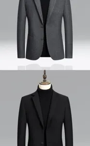 Heren wolmix suit jasje business casual blazer detail herfst winter grijs zwart outerwear