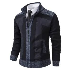 Heren Opstaande Kraag Volledige Rits Fleece Gevoerd Vest Trui Jas Konijnenhaar Patchwork Dik Gebreid Casual Winter Top