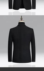 Zwarte heren wollen blazer detailweergave, stijlvolle zakelijke casual jas voor de winter.