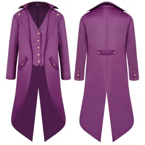 Medieval retro purple tailcoat details, Victorian steampunk vintage gothic costume design buttons.