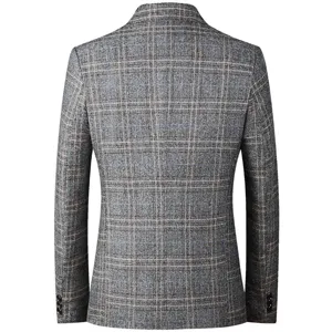 Men's casual plaid blazer suit jacket, stylish slim fit single breasted outerwear for business.