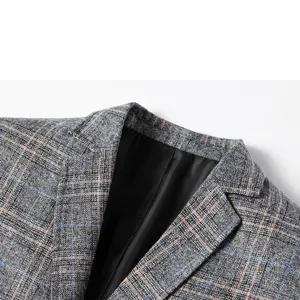 Men's business casual plaid suit jacket blazer slim fit single coat for spring autumn.