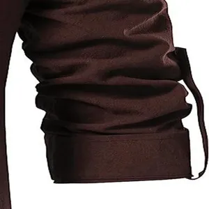 Brown cotton linen long sleeve shirt sleeve detail close up view, soft fabric.