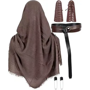 Medieval Renaissance knight hooded cloak costume set with leather bracers and belt for LARP