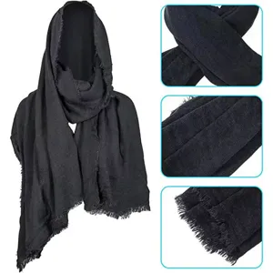 Medieval knight hooded cloak black retro fringe shawl for Halloween cosplay LARP costume details