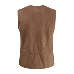 Men's casual sleeveless suede vest back detail view, stylish autumn outerwear piece.