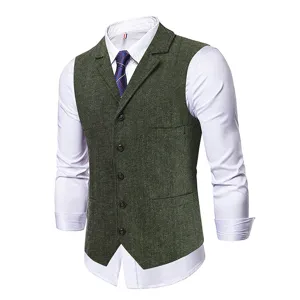 Men's Business Suit Vest British Vintage Herringbone Slim Fit Casual Waistcoat Detail