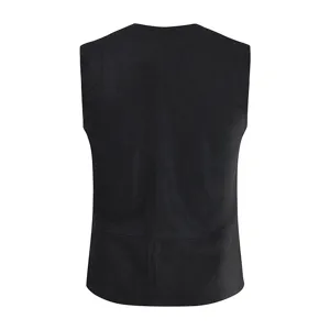 Men's casual sleeveless vest jacket, solid color autumn winter fashion apparel back view.