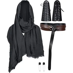 Medieval knight hooded cloak shawl leather bracers belt costume set for Halloween cosplay