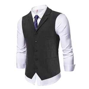 Men's vintage herringbone suit vest slim fit business formal waistcoat with white shirt.