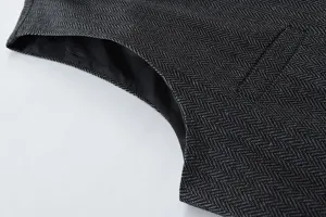 Men's suit vest detail herringbone fabric close up view stylish business casual waistcoat design