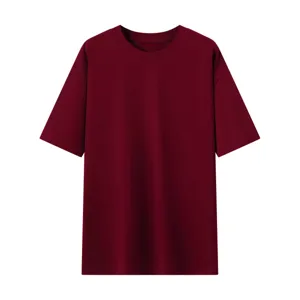 Maglietta bordeaux tinta unita a maniche corte girocollo per abbigliamento estivo casual.