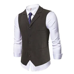 Men's Business Suit Vest British Retro Herringbone Waistcoat Slim Fit Casual Jacket