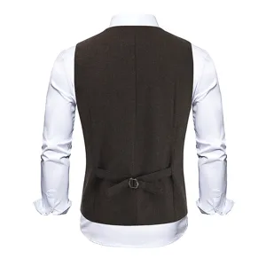 Men's business casual herringbone suit vest vintage slim fit waistcoat back adjustable strap