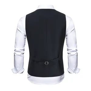 Men's business slim fit herringbone suit vest casual formal waistcoat with back strap.