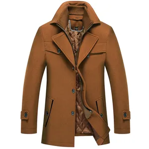 Men winter wool blend coat thickened lapel double collar jacket warm outerwear for business casual