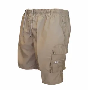 Herren Freizeit Cargo Shorts in Khaki mit Kordelzug und praktischen Taschen für den Sommer.